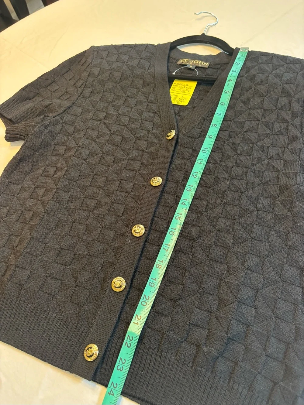St. John Black Textured Short-Sleeve Button Cardigan with Gold Buttons - Picture 5 of 8